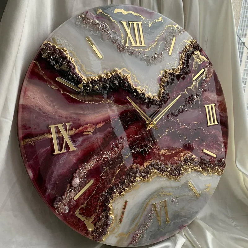 Burgundy Elegance Luxury Resin Art Wall Clock