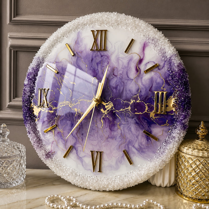 Amethyst Bloom Luxury Resin Art Wall Clock