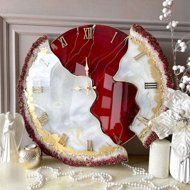 Crimson Crest Luxury Resin Art Wall Clock