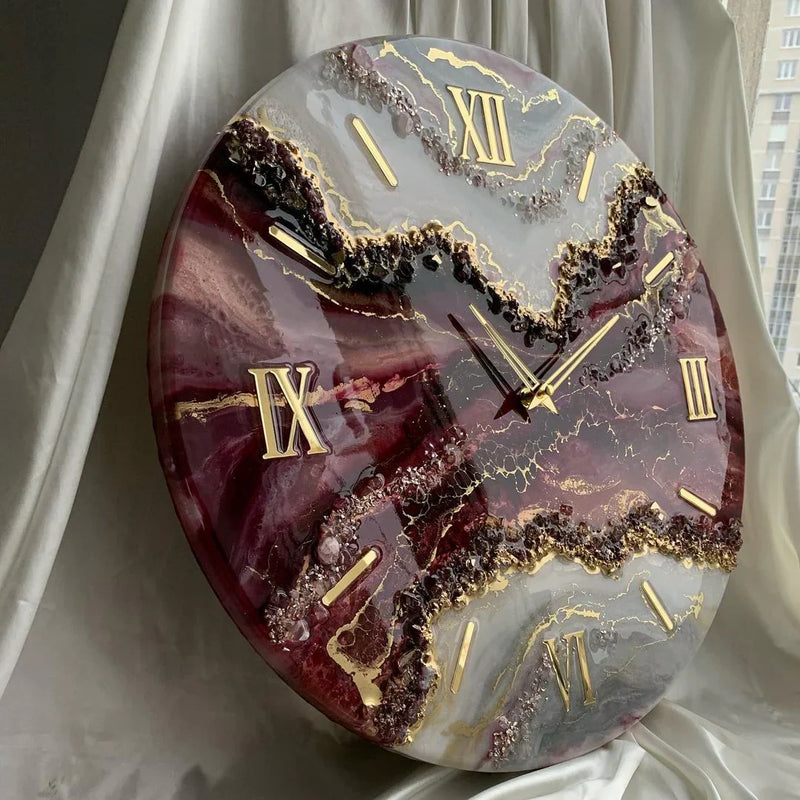 Burgundy Elegance Luxury Resin Art Wall Clock
