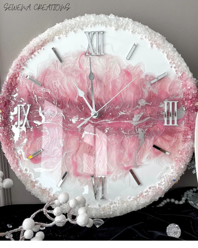 Blush Petal Luxury Resin Art Wall Clock