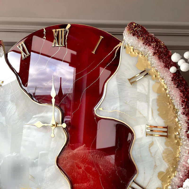 Crimson Crest Luxury Resin Art Wall Clock