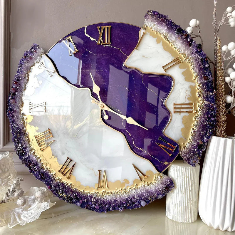 Violet Majesty Luxury Resin Art Wall Clock