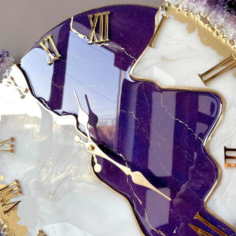 Violet Majesty Luxury Resin Art Wall Clock