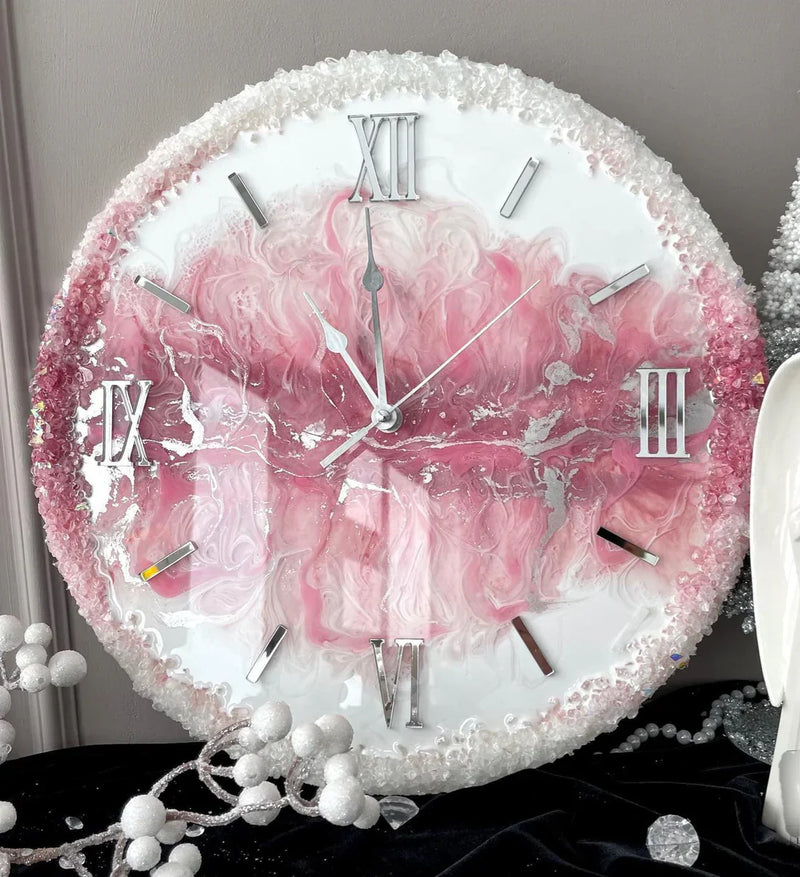 Blush Petal Luxury Resin Art Wall Clock