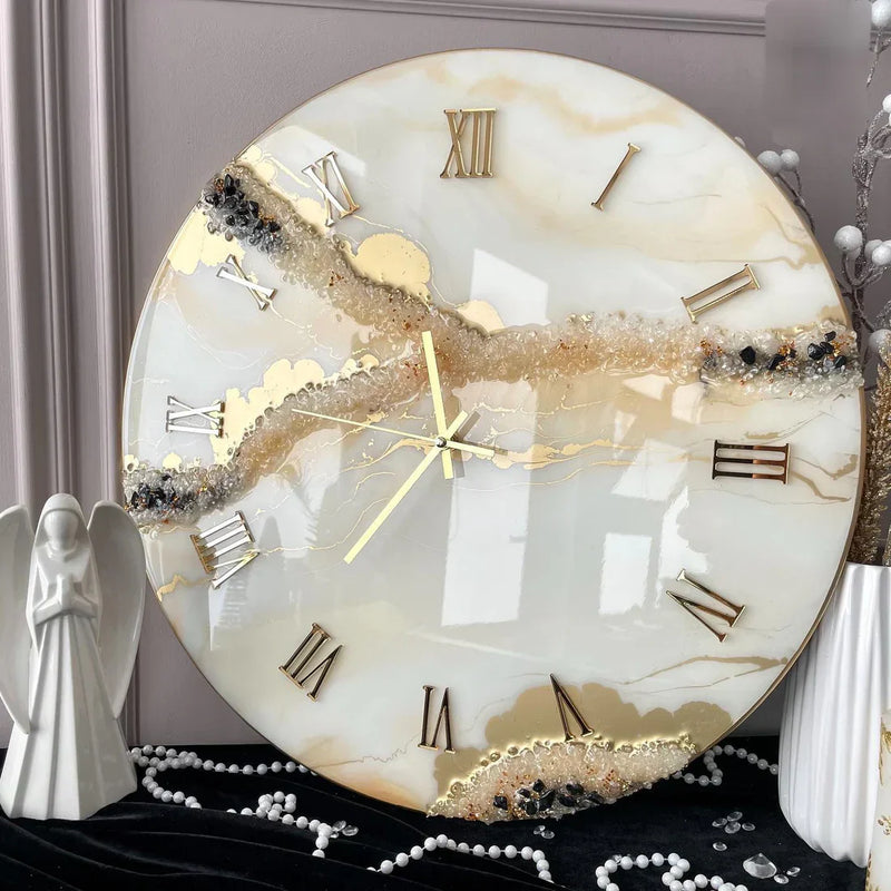Golden Quartz Luxury Resin Art Wall Clock