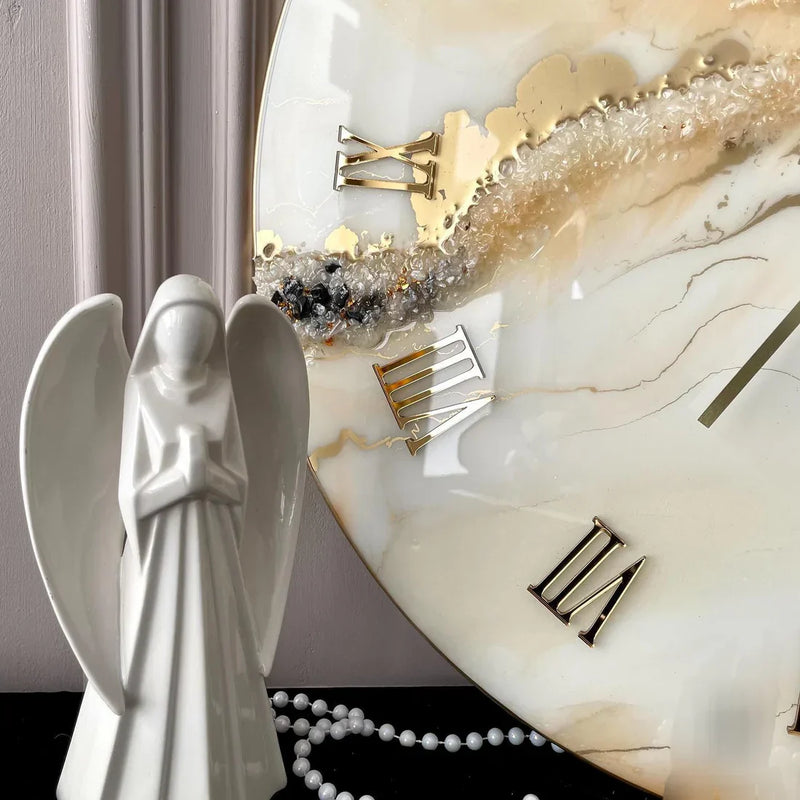 Golden Quartz Luxury Resin Art Wall Clock